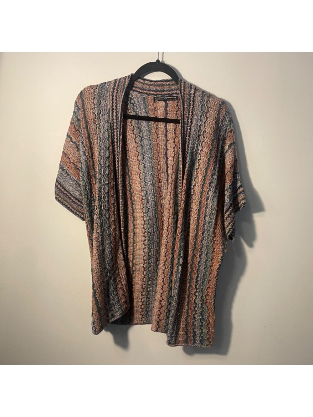 Peruvian connections stripped multicolored knit open front maras cardigan